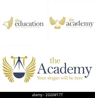 Luxus Rechtsanwalt Service Bildung Schule geflügelte Adler Gesetz Säule Logo Design Stock Vektor