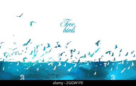 Ein Schwarm blauer Vögel. Vektorgrafik Stock Vektor