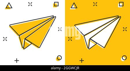 Papierflieger Symbol im Comic-stil. Ebene vektor Cartoon Illustration auf weißem Hintergrund isoliert. Air Flug Geschäftskonzept splash Wirkung. Stock Vektor