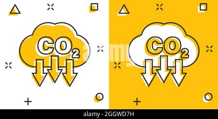 CO2-Ikone im Comic-Stil. Emission Cartoon Vektor Illustration auf weißem isolierten Hintergrund. Geschäftskonzept zur Reduzierung von Spritzern. Stock Vektor