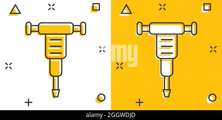 Jackhammer Icon im Comic-Stil. Vektorgrafik des Pakets auf weißem, isoliertem Hintergrund abreißen. Zerstören Sie das Geschäftskonzept mit Splash-Effekt. Stock Vektor