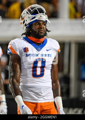 Orlando, FL, USA. September 2021. Boise State Broncos sicherte JL Skinner (0) während des NCAA-Fußballspiels zwischen Boise State Broncos und den UCF-Knights im Bounce House in Orlando, FL. Romeo T Guzman/Cal Sport Media/Alamy Live News Stockfoto