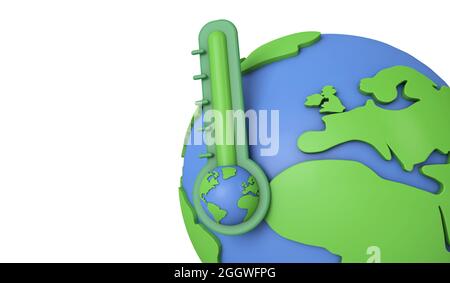 Konzept der globalen Erwärmung der Erde. Thermometer mit Erdmodell. 3D-Rendering Stockfoto