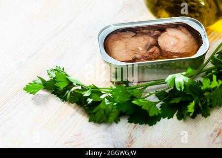 Geräucherte Kabeljau-Leber in Öl Stockfoto