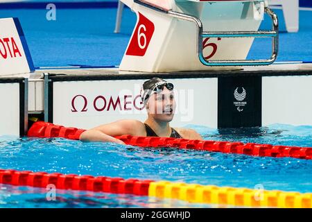 TOKIO, JAPAN - 31. AUGUST: Chantalle Zijderveld aus den Niederlanden tritt während der Olympischen Spiele 2020 in Tokio am 31. August 2021 im Tokyo Aquatics Center in Tokio, Japan, auf dem 100m-Schmetterling der Frau an (Foto: Ilse Schaffers/Orange Picles) NOCNSF Stockfoto