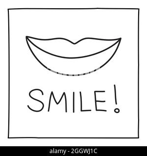 Doodle-Smile-Symbol oder -Logo, handgezeichnet mit dünner schwarzer Linie. Stock Vektor