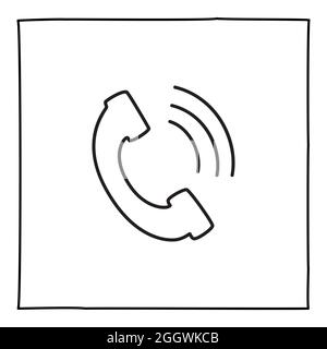 Doodle Telefonanruf-Symbol oder Logo, handgezeichnet mit dünner schwarzer Linie. Stock Vektor
