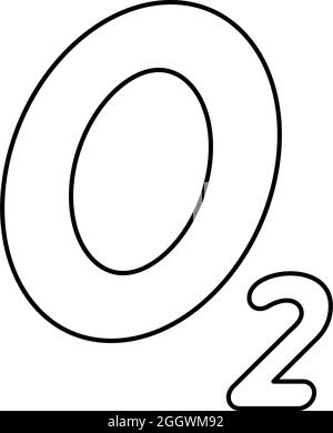 Sauerstoff chemische Formel O2 Air Kontur Umriss Symbol schwarze Farbe Vektor Illustration flach Stil einfaches Bild Stock Vektor