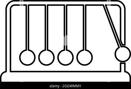 Cradle Newton Metronom aus Metall Newtons Balance-Ausrüstung Relax motion Balancing balls Pendelkonturumriss Icon schwarze Farbe Vektor Illustration Stock Vektor