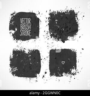 Set mit vier schwarzen Strichhintergründen. Handgezeichnete Illustration Stock Vektor