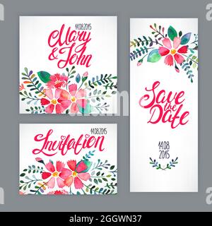 Schöne Karte mit Aquarell-Blumenmuster. Handgezeichnete Illustration Stock Vektor