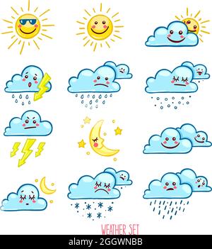 Set von niedlichen Wetter-Symbole. Handgezeichnete Illustration Stock Vektor