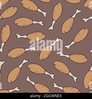 Vektor nahtloses Muster mit handgezeichneten Hähnchenbeinen. Farbig und durch eine Linie dargestellt. Stock Vektor