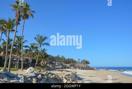 Tropische Landschaft mit Blick auf das Mar de Cortés im Luxus-Resort One&Only Palmilla in San José del Cabo, Baja California Sur Mexico. Stockfoto