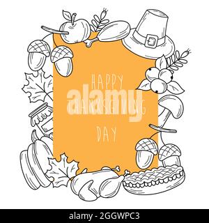 Handgezeichnete Thanksgiving-Elemente für das Kartendesign. Weihnachtskarte im Doodle-Stil auf Weiß Stock Vektor