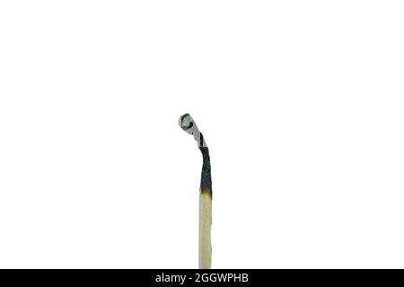 Verbrannte Oberseite des Streichholzstäbchen isoliert auf weißem Hintergrund Stockfoto