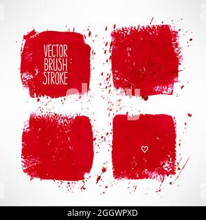 Set mit vier roten Strichhintergründen. Handgezeichnete Illustration Stock Vektor