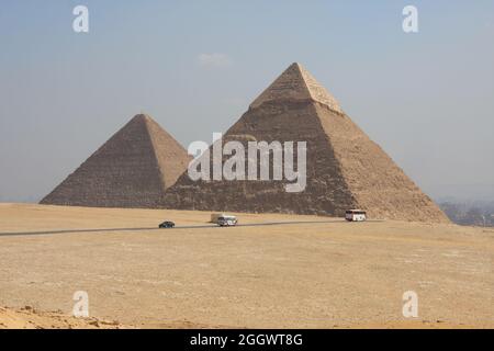 Pyramiden von Gizeh. Pyramiden von Ägypten. Das siebte Wunder der Welt. Alten Megalithen Stockfoto