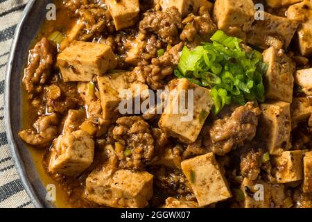 Hausgemachte chinesische Mapo Tofu mit Schweinefleisch und Scallions Stockfoto