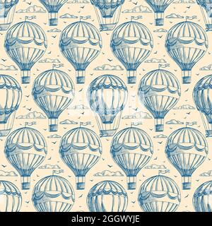 Schöne Retro nahtlose Hintergrund mit Ballons fliegen zu bewölktem Himmel Stock Vektor