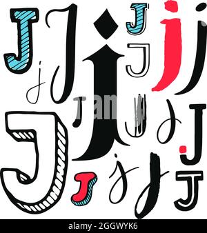 Buchstaben J Set. Verschiedene Stile. Handgezeichnete Illustration Stock Vektor