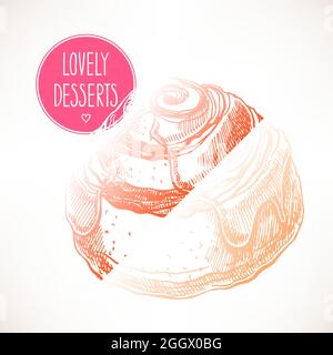 Appetitliches Brötchen mit Zimt. Handgezeichnete Illustration Stock Vektor