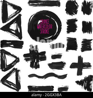 Satz von abstrakten Pinselstrichen mit schwarzem Grunge-Vektor. Handgezeichnete Illustration Stock Vektor