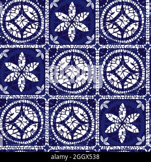 Vektor blau Shibori Quilt Quadrate Fliesen nahtlose Muster 10. Geeignet für Textilien, Geschenkpapier und Tapeten. Stock Vektor