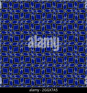 vektor-Muster im geometrischen Ornamentstil. Schwarz-weiß und blaues Muster. Stock Vektor