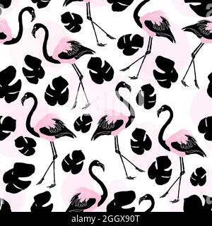 Flamingo Tropical Exotic Nahtloses Muster Stock Vektor