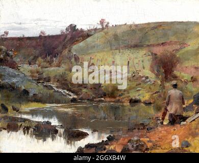 Tom Roberts. Gemälde mit dem Titel „A Quiet Day on Darebin Creek“ von Thomas William Roberts (1856-1931), Öl auf Holzplatte, 1885 Stockfoto