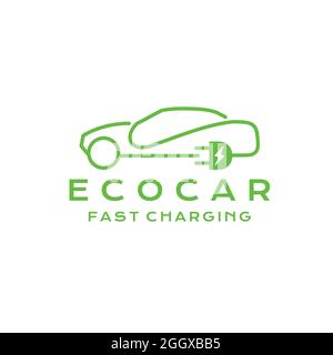 Umweltfreundliches Auto-Logo-Design, Auto mit Steckdose Logo-Design Stock Vektor