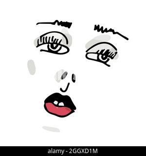 Vektor-Illustration mit einem Frauengesicht mit schwarzen und roten Lippen. Stock Vektor