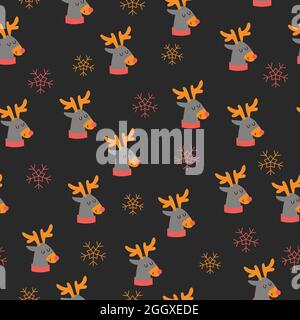 Schönes weihnachtliches nahtloses Muster mit wunderschönen Hirsen und Schneeflocke. Vektorgrafik Stock Vektor