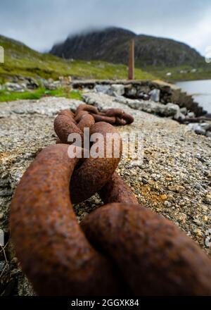 Überreste der historischen Bunavoneader Whaling Station auf der Isle of Harris, Äußere Hebriden, Schottland, Großbritannien Stockfoto