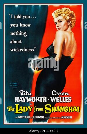 Vintage 1948 Filmposter „The Lady from Shanghai“ mit Rita Hayworth, Orson Welles, Everett Sloane und Glenn anders, basierend auf dem Roman If I die Before I Wake 1938 von Raymond Sherwood King Stockfoto