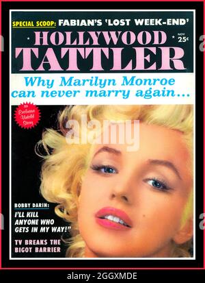 MARILYN MONROE Hollywood Tattler Magazine 1961 mit Marilyn Monroe auf dem Titelbild mit Klatsch von Filmstars für Filmfans Hollywood USA Marilyn Monroe Premiere Ausgabe 1 des Hollywood Tattler Magazins 1961 25c Stockfoto