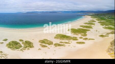 Luftaufnahme von der Drohne des Scarista Beach auf der Isle of Harris, Äußere Hebriden, Schottland, Großbritannien Stockfoto