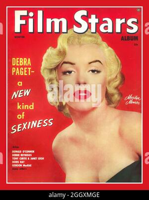 MARILYN MONROE in den 50er Jahren IST EIN FILMSTAR des „Movie Magazine“-Albums mit Marilyn Monroe auf dem Frontcover. Fanmagazine gaben dem Publikum eine Möglichkeit, die Magie der Filme jenseits des Kinos zu erleben.die Magazine gaben den Produzenten auch eine Möglichkeit, ihre Stars und kommenden Filme zu promoten Stockfoto