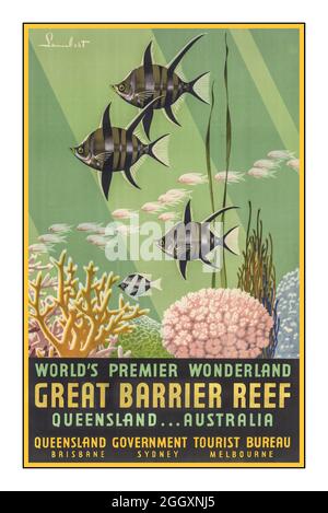 Vintage 1930er Reise Poster 'GREAT BARRIER REEF' Worlds Premier Wonderland Queensland Australia 1930er Jahre Stockfoto