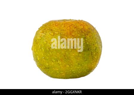 Isolierte orangefarbene Früchte auf weißem Hintergrund umfassen einen Schneideweg, frische orangefarbene Früchte mit Wasserspritzern Stockfoto