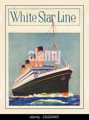 Vintage 1926 White Star Line RMS Titanic/ RMS Olympic Ocean Liners (identische Schwesterschiffe) Einfache Illustration Aquarell Werbeplakat Stockfoto