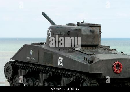 'Berry-au-Bac', Sherman-Panzer der französischen 2. DB, Arromanche, Calvados, Region Normandie, Nordwestfrankreich Stockfoto