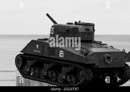 'Berry-au-Bac', Sherman-Panzer der französischen 2. DB, Arromanche, Calvados, Region Normandie, Nordwestfrankreich Stockfoto