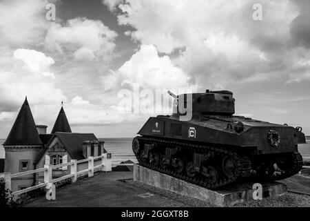 'Berry-au-Bac', Sherman-Panzer der französischen 2. DB, Arromanche, Calvados, Region Normandie, Nordwestfrankreich Stockfoto