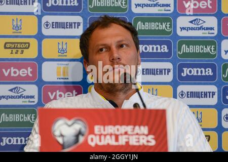 Kiew, Ukraine. September 2021. Andriy PYATOV aus der Ukraine während der Pressekonferenz im NSC Olimpiyskiy Stadium am 3. September 2021 in Kiew, Ukraine, am Vorabend des Qualifikationsspiel der FIFA Fußball-Weltmeisterschaft Katar 2022 zwischen der Ukraine und Frankreich (Foto: Aleksandr Gusev/Pacific Press) Quelle: Pacific Press Media Production Corp./Alamy Live News Stockfoto