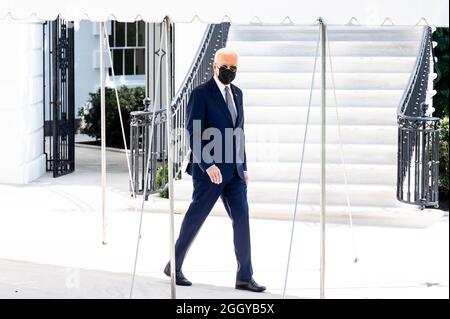 Washington DC, USA. September 2021. Präsident Joe Biden verlässt das Weiße Haus, um nach New Orleans, Louisiana, zu reisen. Kredit: SOPA Images Limited/Alamy Live Nachrichten Stockfoto
