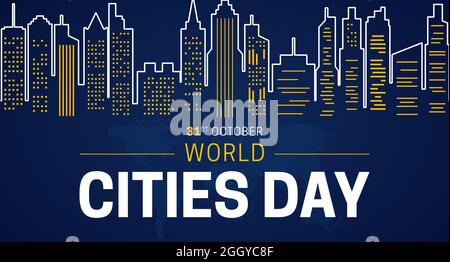 World Cities Day Hintergrund Illustration mit nächtlicher Stadtansicht Stock Vektor