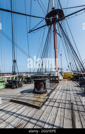 Dies ist das Takelieren der Schiffe des Hochschiffs der britischen Royal Navy Frigate Trincomalee aus der viktorianischen Zeit von 1817 im Naval Museum in Hartlepool Stockfoto