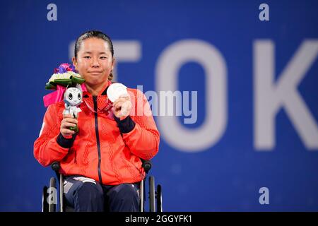 Tokio, Japan. September 2021. Yui Kamiji (JPN), 3. SEPTEMBER 2021-Rollstuhltennis: Medaillenübergabe für Frauen im Ariake Tennis Park während der Paralympischen Spiele von Tokio 2020 in Tokio, Japan. Quelle: SportsPressJP/AFLO/Alamy Live News Quelle: Aflo Co. Ltd./Alamy Live News Stockfoto